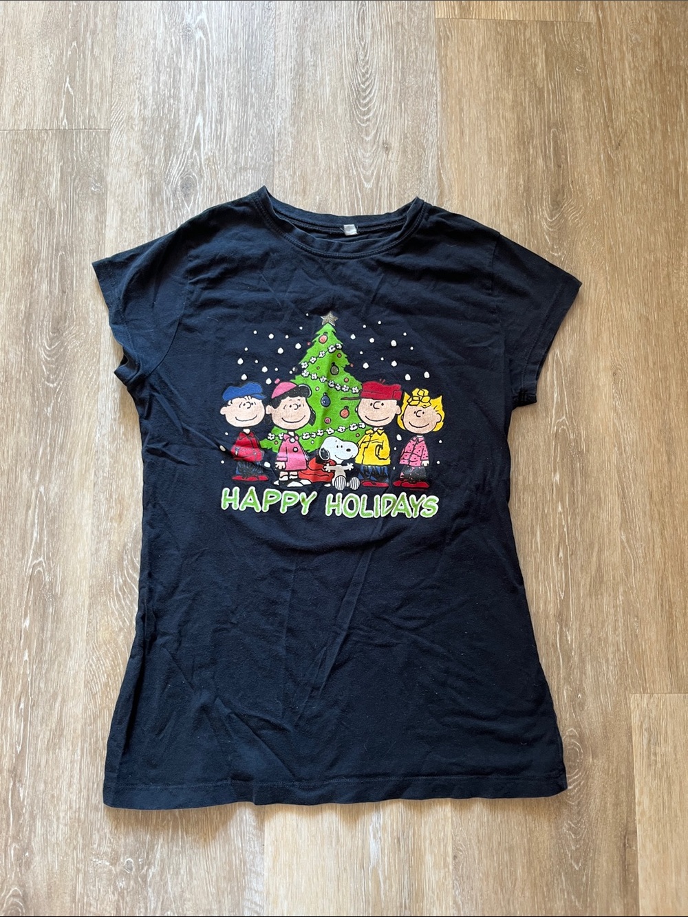 Peanuts Christmas Holiday Graphic Tee with Festive Characters